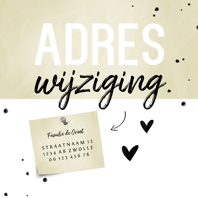 Verhuiskaarten - Adreswijziging papierlook met hartjes