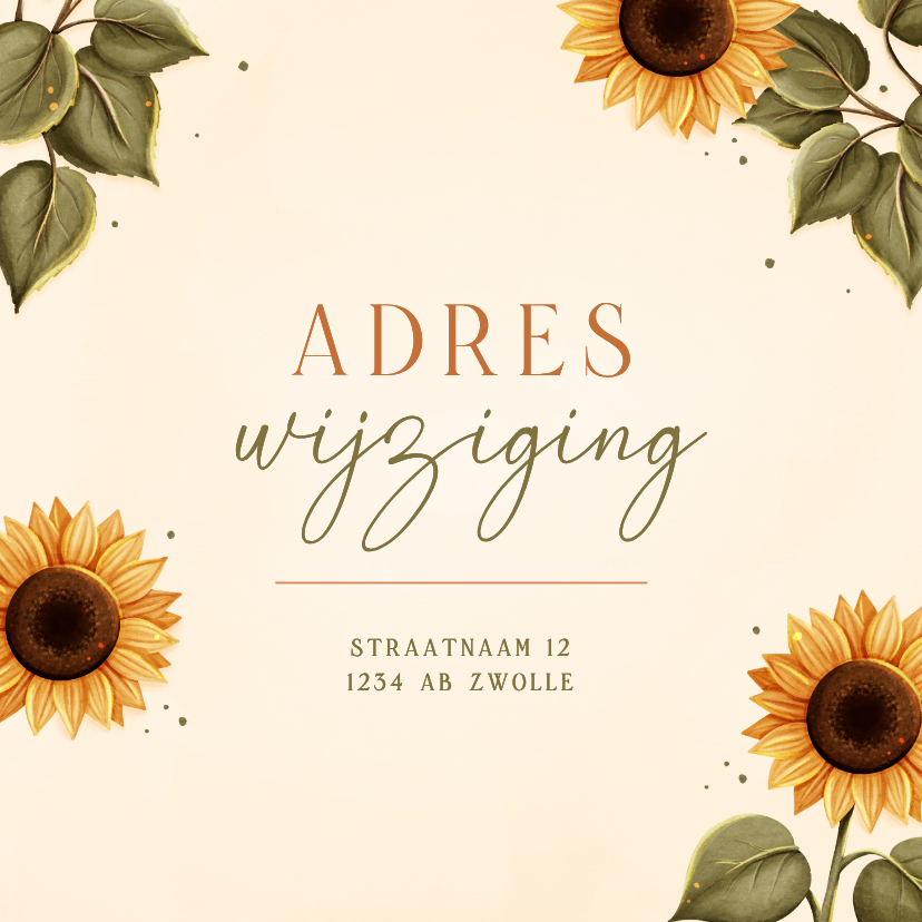 Verhuiskaarten - Adreswijziging verhuiskaart met zonnebloemen