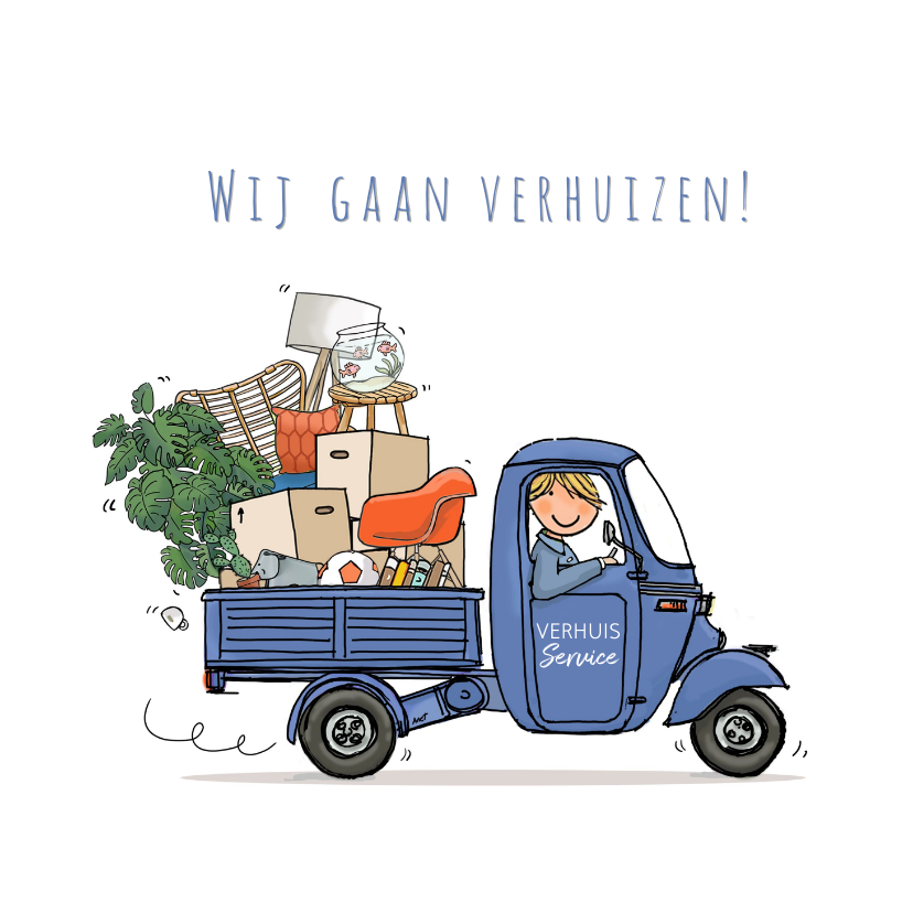 Driewieler verhuisauto - Verhuiskaarten Verhuiskaarten - Driewieler verhuisauto