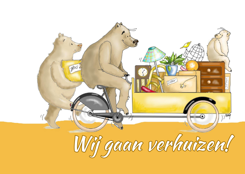 Familie beer gaat verhuizen - Verhuiskaarten Verhuiskaarten - Familie beer gaat verhuizen