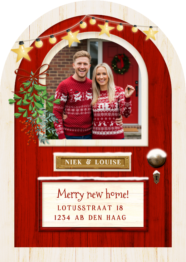 Verhuiskaarten - Grappige verhuiskaart en kerstkaart in deur vorm