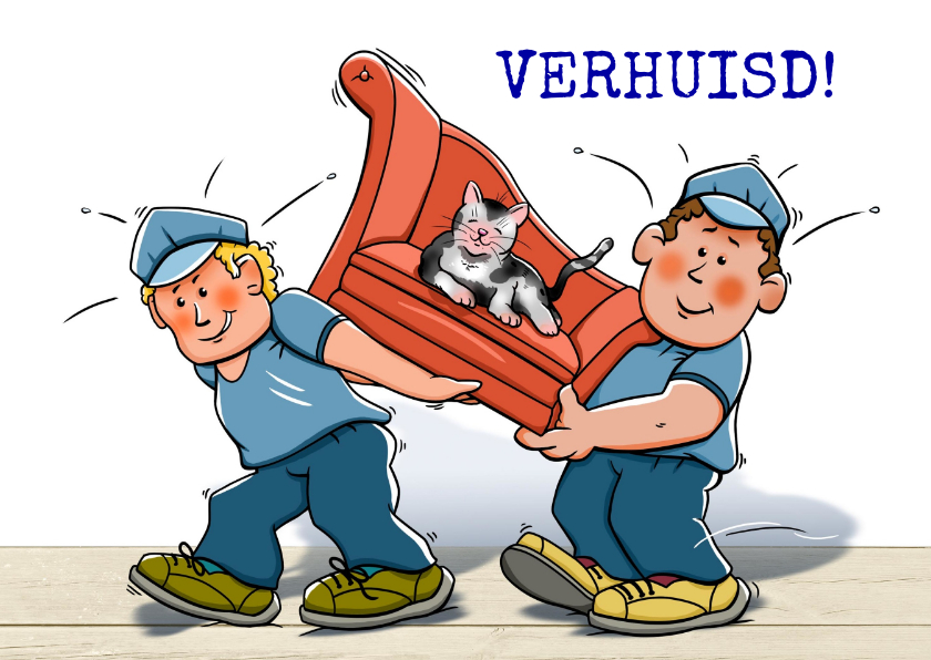 Verhuiskaarten - Grappige verhuiskaart met poes op bankje