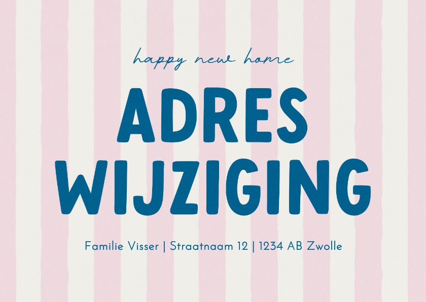 Verhuiskaarten - Hippe verhuiskaart adreswijziging roze wit gestreept