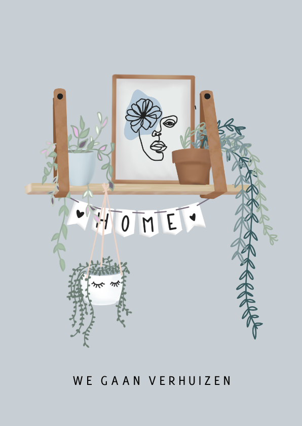 Verhuiskaarten - Hippe verhuiskaart met hangplanten, poster en slinger