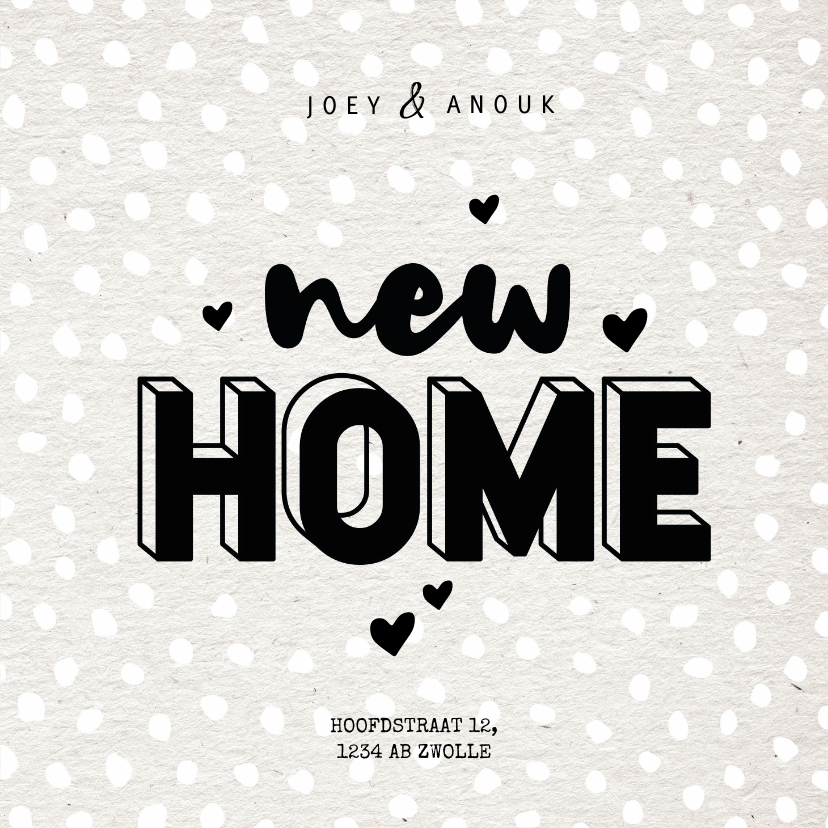 Hippe verhuiskaart typografie new home, kraft en hartjes - Verhuiskaarten Verhuiskaarten - Hippe verhuiskaart typografie new home, kraft en hartjes