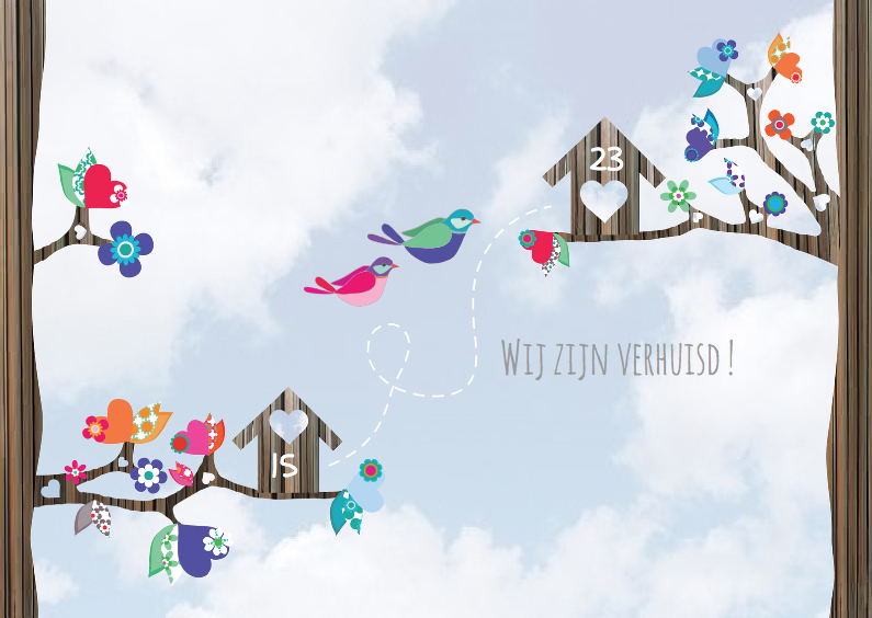 Hippe verhuiskaart vogels lucht - Verhuiskaarten Verhuiskaarten - Hippe verhuiskaart vogels lucht