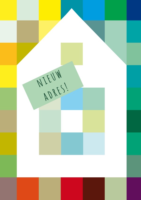 Huis op kleuren en eigen tekst - Verhuiskaarten Verhuiskaarten - Huis op kleuren en eigen tekst