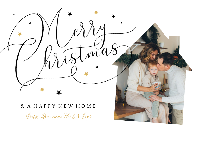 Verhuiskaarten - Kerst verhuiskaart stijlvol sierlijk sterren goud huis