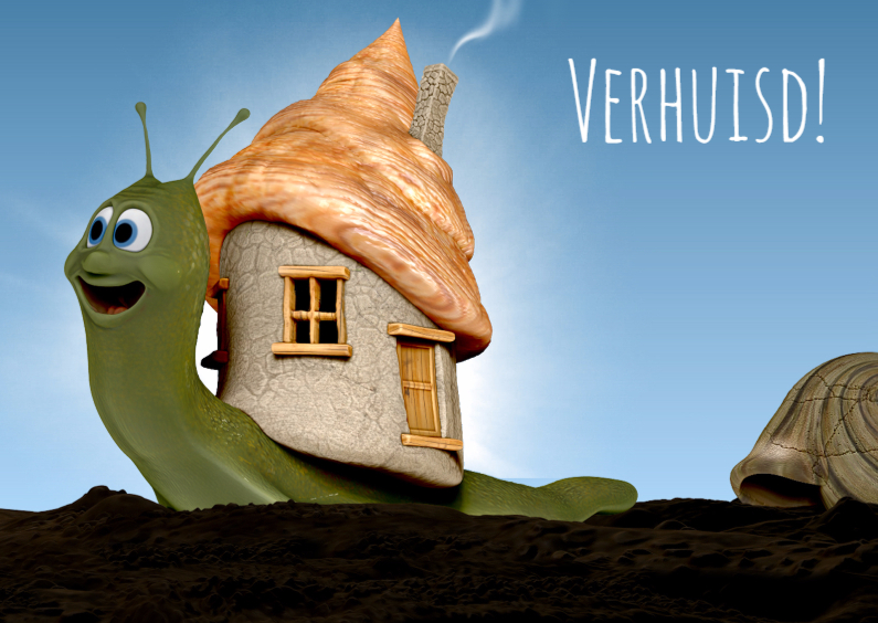 Leuk slakje met nieuw huis verhuiskaart - Verhuiskaarten Verhuiskaarten - Leuk slakje met nieuw huis verhuiskaart