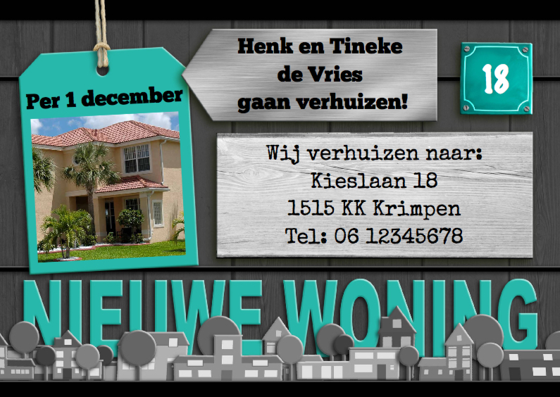 Leuke verhuisbericht met huisjes in mintkleur en eigen foto - Verhuiskaarten Verhuiskaarten - Leuke verhuisbericht met huisjes in mintkleur en eigen foto