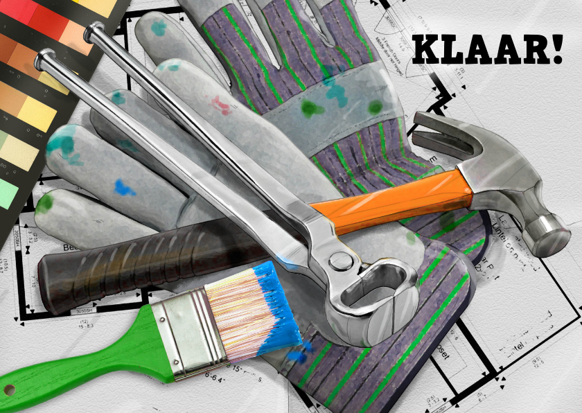 Verhuiskaarten - Leuke verhuiskaart  Klaar verbouwing met gereedschap