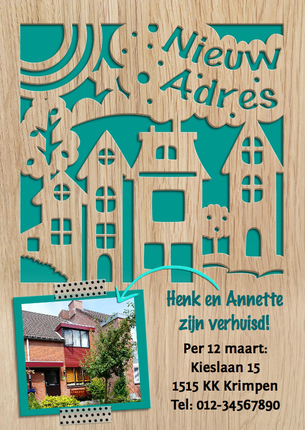 Leuke verhuiskaart met de suggestie van gestanste huisjes - Verhuiskaarten Verhuiskaarten - Leuke verhuiskaart met de suggestie van gestanste huisjes