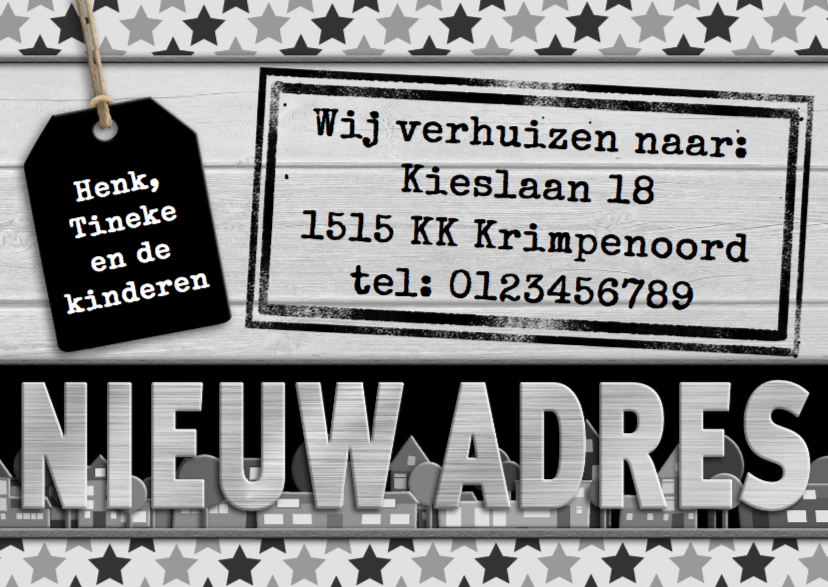 Leuke verhuiskaart met sterren en tekst NIEUW ADRES - Verhuiskaarten Verhuiskaarten - Leuke verhuiskaart met sterren en tekst NIEUW ADRES