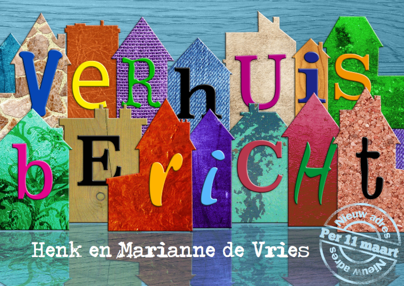 Leuke verhuiskaart structuren en losse letters in huisjes - Verhuiskaarten Verhuiskaarten - Leuke verhuiskaart structuren en losse letters in huisjes
