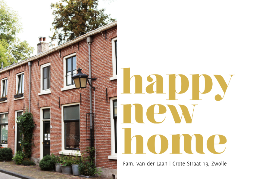 Verhuiskaarten - Modern verhuisbericht met foto happy new home geel