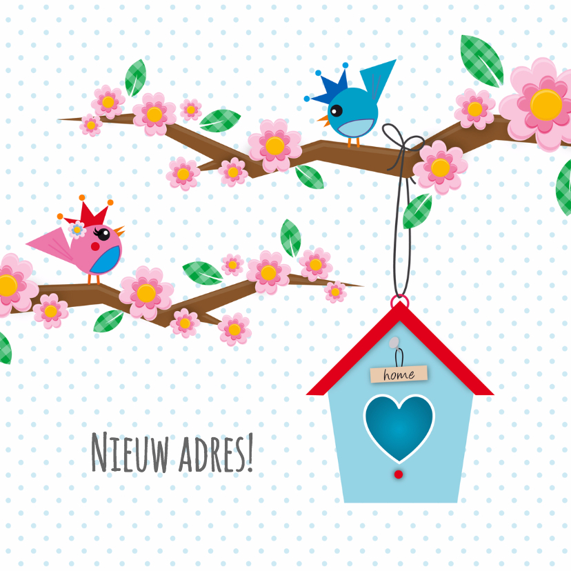 Nieuw adres vogelhuisje wit - Verhuiskaarten Verhuiskaarten - Nieuw adres vogelhuisje wit