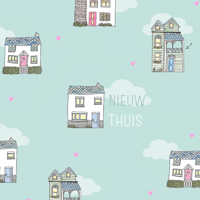 Verhuiskaarten - Pastel schattige verhuiskaart met huisjes patroon