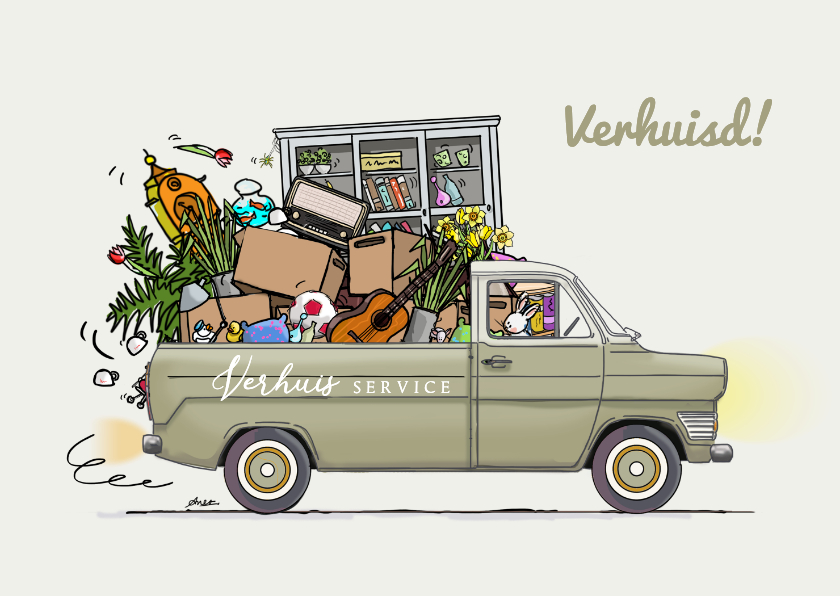 Retro pickup verhuiskaart - Verhuiskaarten Verhuiskaarten - Retro pickup verhuiskaart
