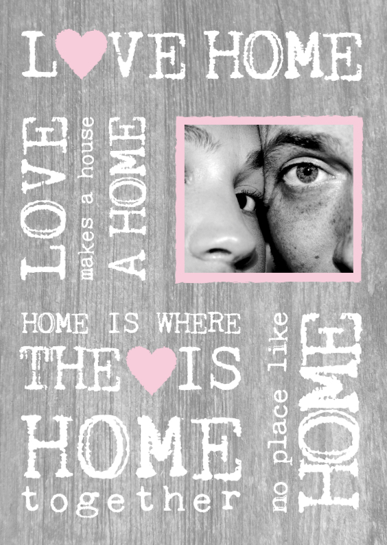 Samenwonen kaart hout tekst foto roze - Verhuiskaarten Verhuiskaarten - Samenwonen kaart hout tekst foto roze