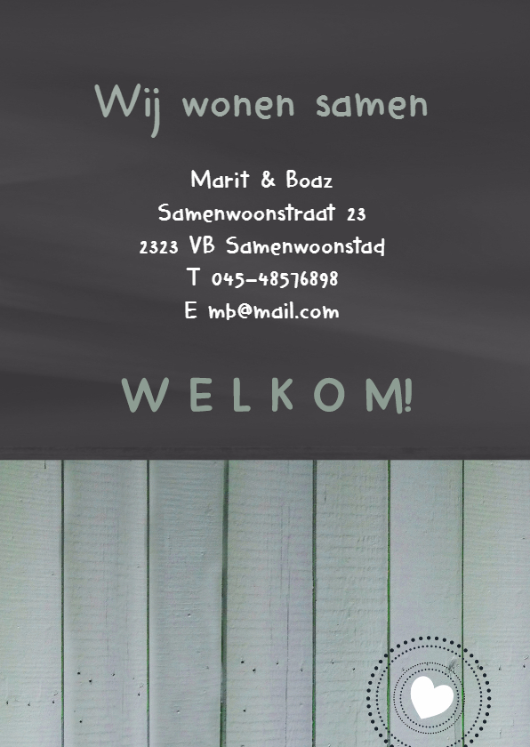 Samenwonen krijt hout zelf tekst - Verhuiskaarten Verhuiskaarten - Samenwonen krijt hout zelf tekst