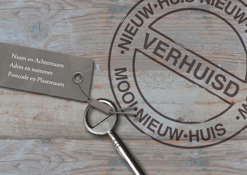 Verhuiskaarten - Sloophout sleutel en stempel