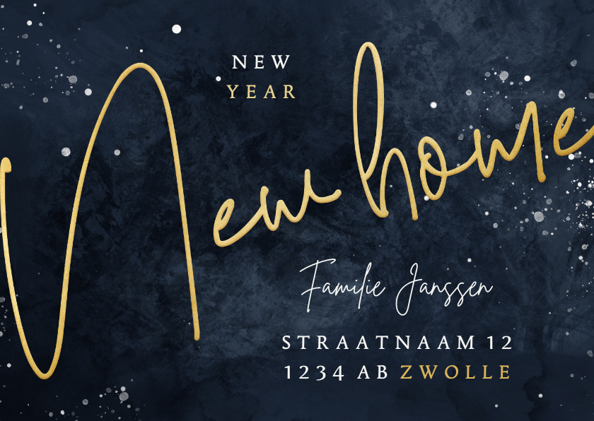 Verhuiskaarten - Stijlvolle verhuiskaart New Year New Home goudlook