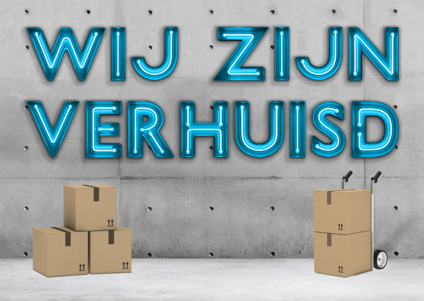 Stoere industriële verhuiskaart/housewarming met neon tekst - Verhuiskaarten Verhuiskaarten - Stoere industriële verhuiskaart/housewarming met neon tekst