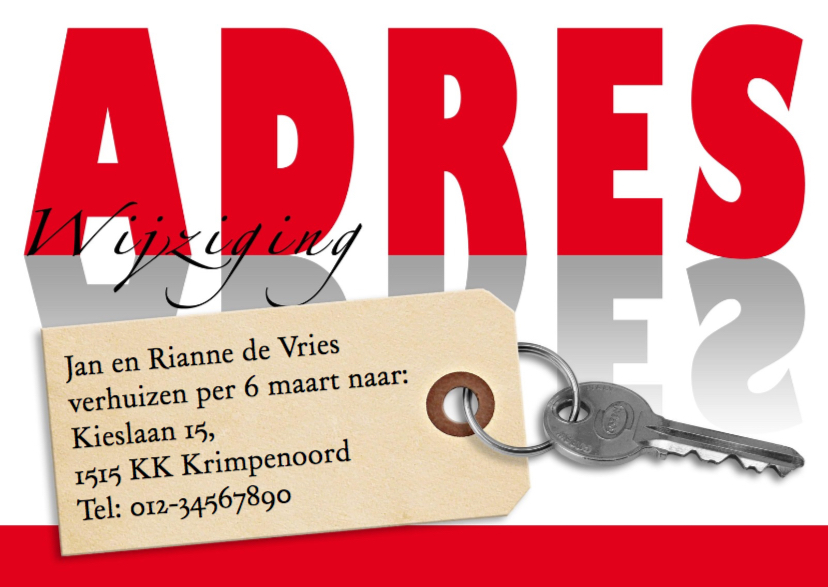 Verhuisbericht adreswijziging met sleutel en labeltje - Verhuiskaarten Verhuiskaarten - Verhuisbericht adreswijziging met sleutel en labeltje
