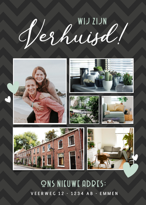 Verhuisbericht fotocollage met 6 foto's en nieuw adres - Verhuiskaarten Verhuiskaarten - Verhuisbericht fotocollage met 6 foto's en nieuw adres