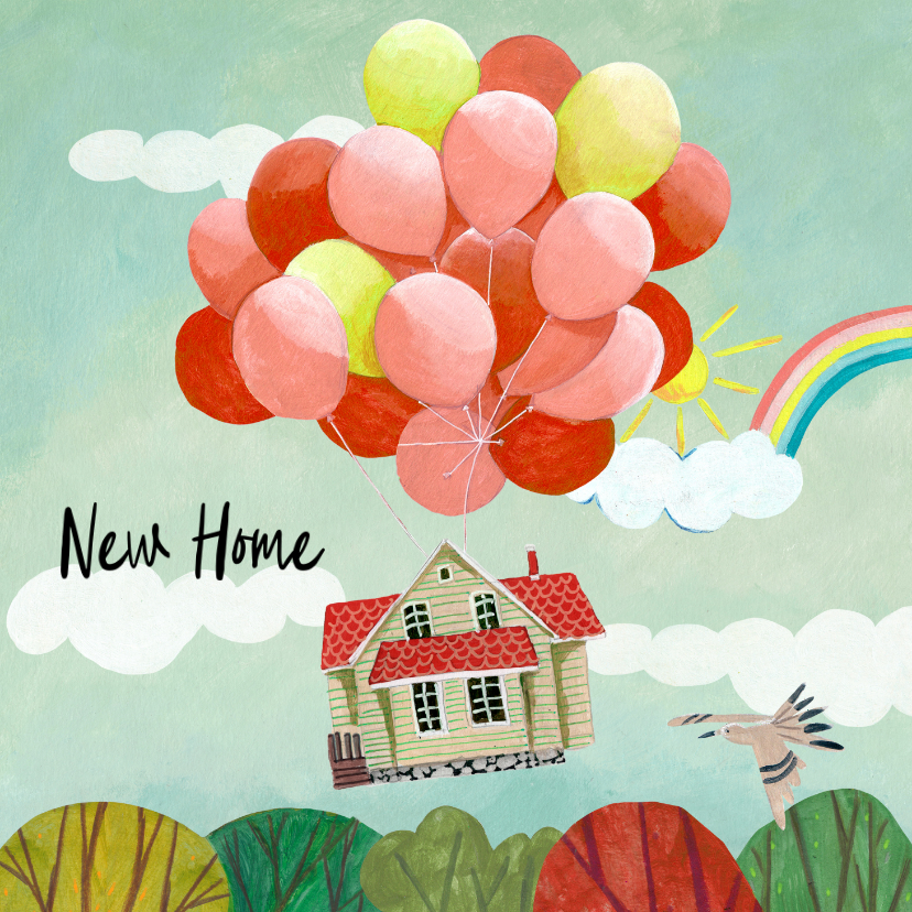 Verhuiskaarten - Verhuisbericht huis aan ballonnen