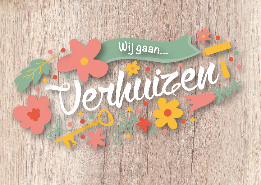 Verhuisbericht met bloemen - Verhuiskaarten Verhuiskaarten - Verhuisbericht met bloemen