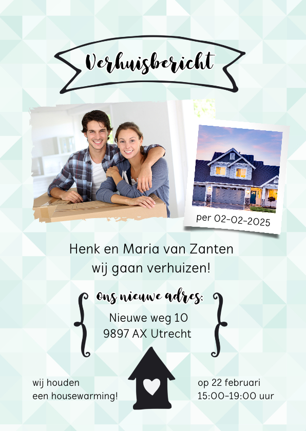 Verhuisbericht nieuw adres groene ruitjes - Verhuiskaarten Verhuiskaarten - Verhuisbericht nieuw adres groene ruitjes