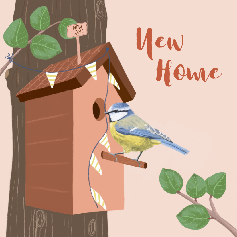 Verhuiskaarten - Verhuisbericht vogelhuisje met pimpelmeesje