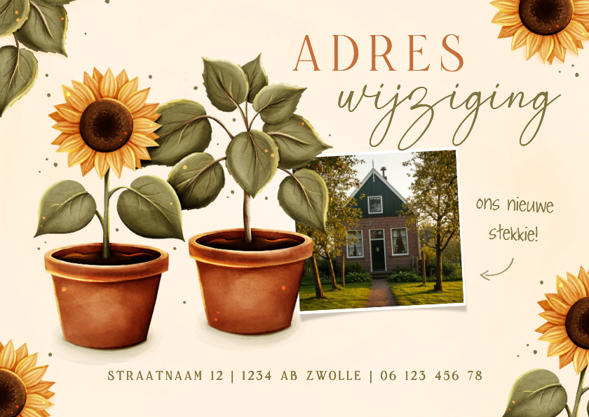 Verhuiskaarten - Verhuiskaart adreswijziging met zonnebloemen