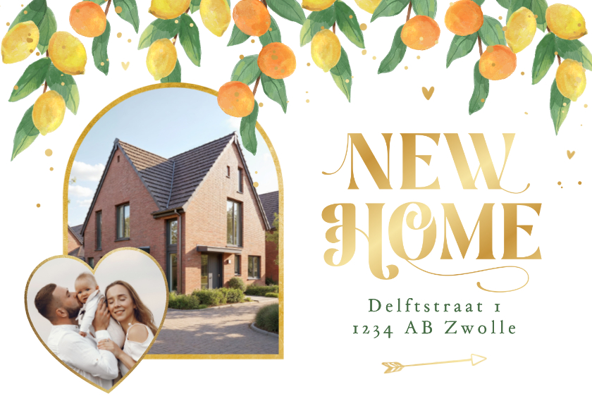 Verhuiskaarten - Verhuiskaart adreswijziging new home citrusvruchten hartjes 