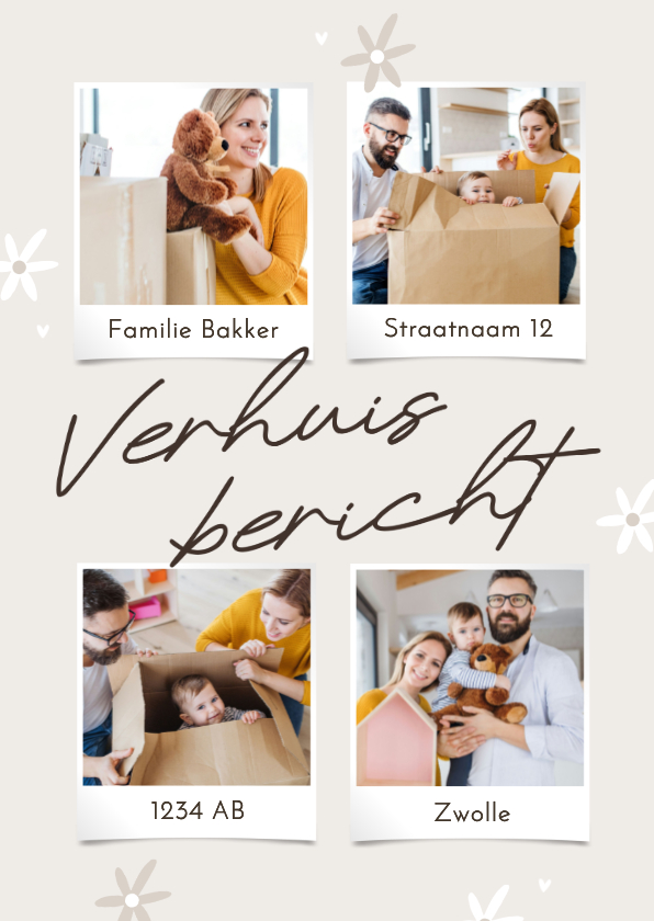 Verhuiskaarten - Verhuiskaart collage verhuisbericht kleine bloemetjes grijs