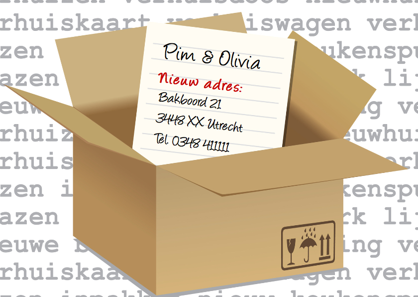 Verhuiskaart dozen met brief - Verhuiskaarten Verhuiskaarten - Verhuiskaart dozen met brief