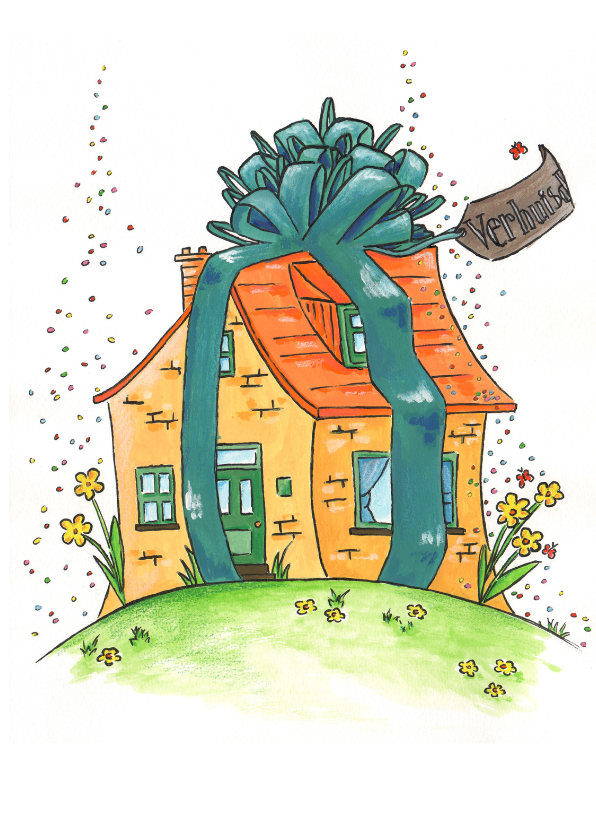Verhuiskaarten - Verhuiskaart feestelijk huis met lint