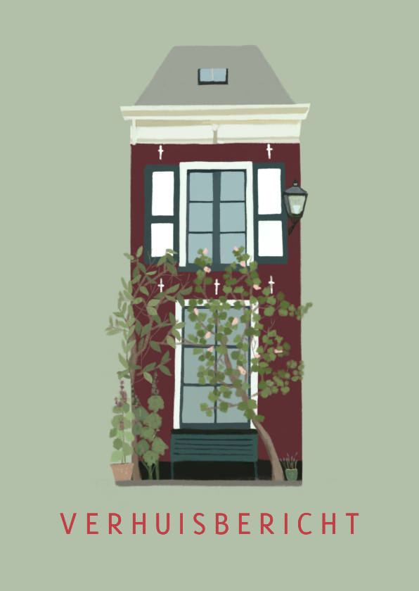 Verhuiskaart groen huis met luiken - Verhuiskaarten Verhuiskaarten - Verhuiskaart groen huis met luiken