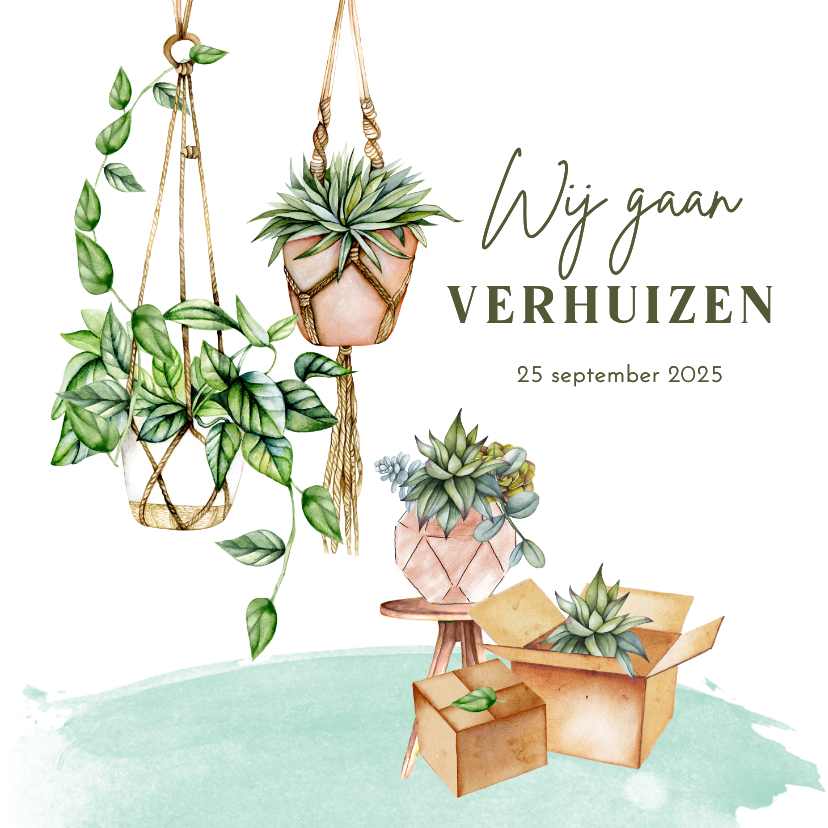 Verhuiskaarten - Verhuiskaart hangplanten macramé
