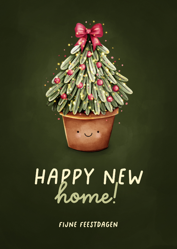 Verhuiskaart happy new home met vrolijke kerstboom - Verhuiskaarten Verhuiskaarten - Verhuiskaart happy new home met vrolijke kerstboom