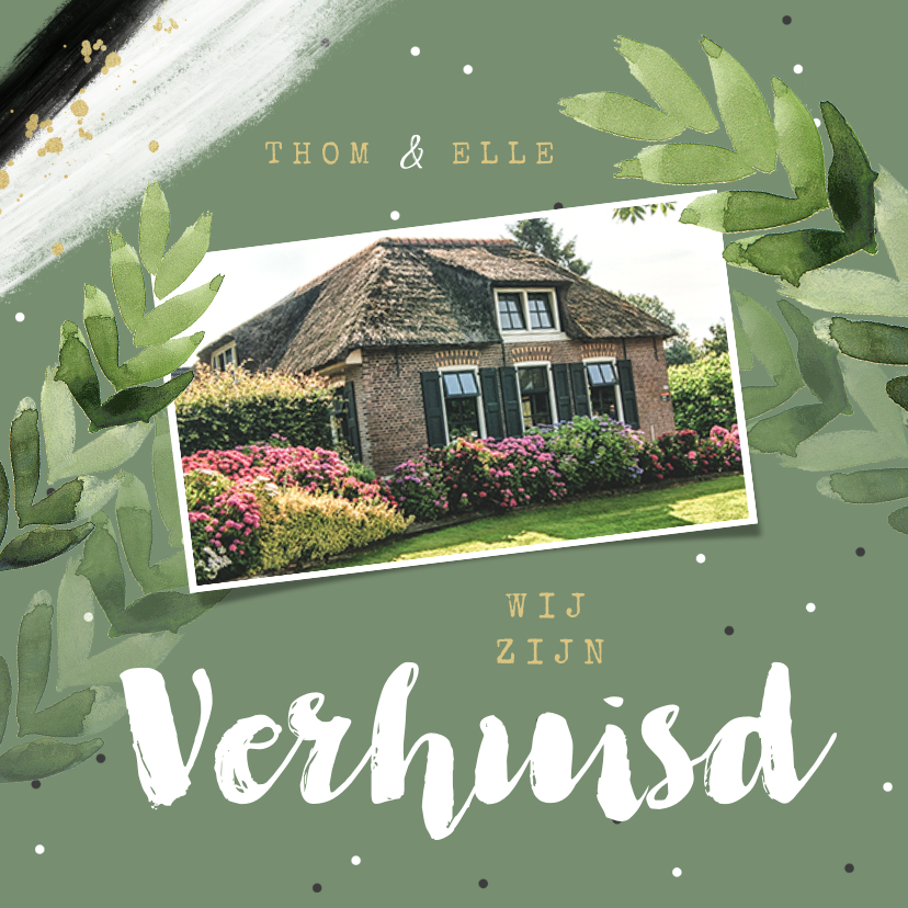 Verhuiskaarten - Verhuiskaart hip botanisch groen bladeren confetti foto