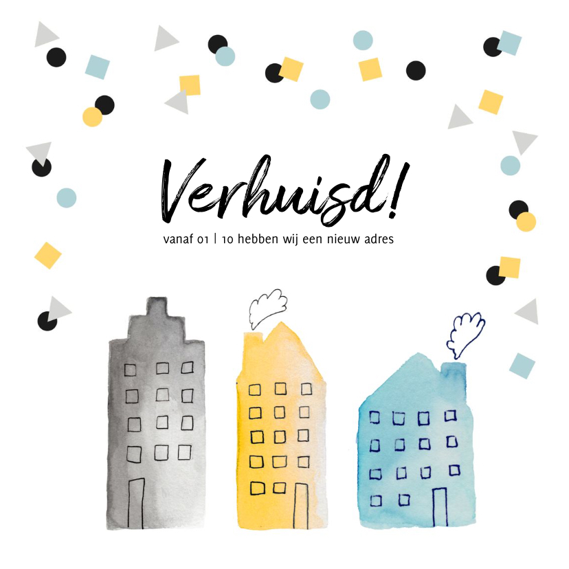 Verhuiskaarten - Verhuiskaart hip confetti huisjes
