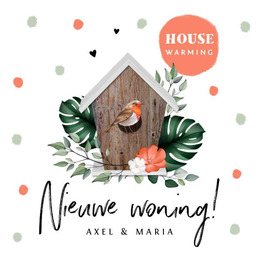 Verhuiskaarten - Verhuiskaart hip met vogelhuisje en roodborstje