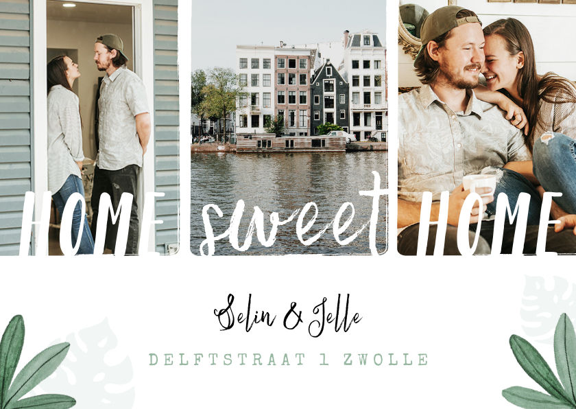 Verhuiskaarten - Verhuiskaart home sweet home fotocollage blaadjes