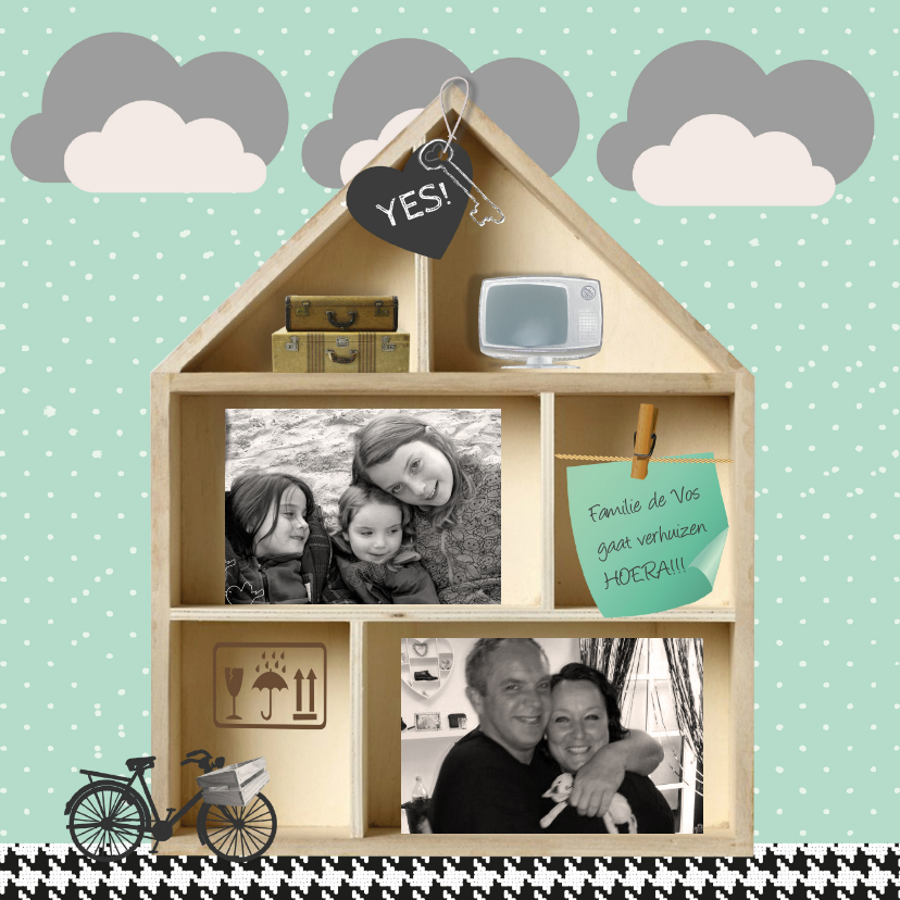 Verhuiskaart houten letterbak huis - Verhuiskaarten Verhuiskaarten - Verhuiskaart houten letterbak huis