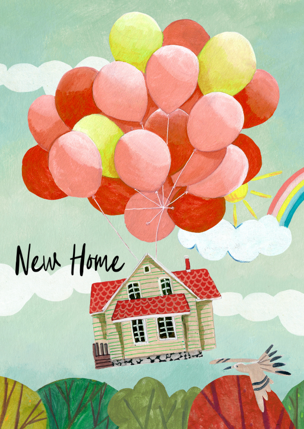 Verhuiskaarten - Verhuiskaart huis aan ballonnen in de lucht