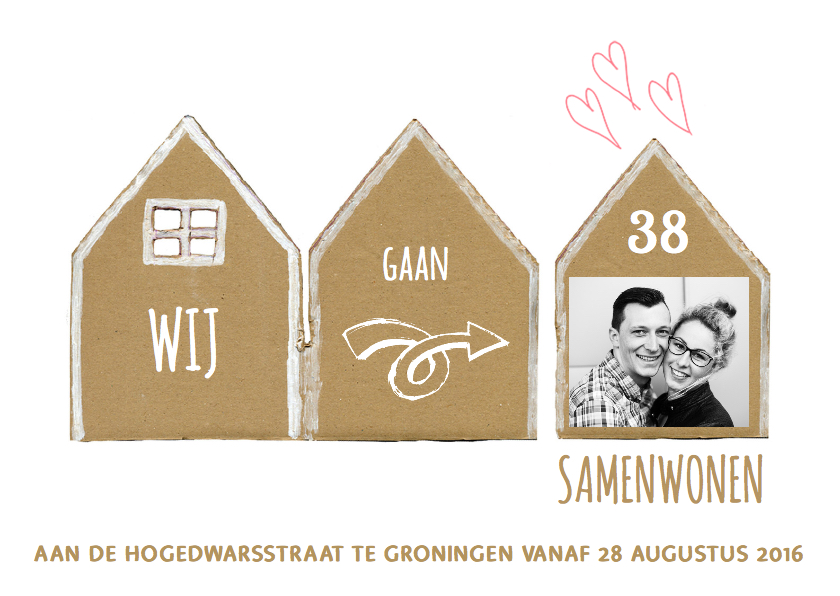 Verhuiskaart huisjes samenwonen - Verhuiskaarten Verhuiskaarten - Verhuiskaart huisjes samenwonen