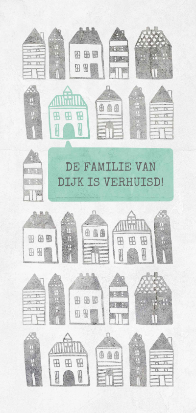 Verhuiskaarten - Verhuiskaart langwerpig met geïllustreerde huisjes 