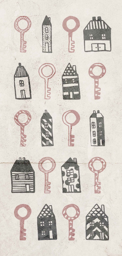 Verhuiskaarten - Verhuiskaart langwerpig met huisjes en sleutels